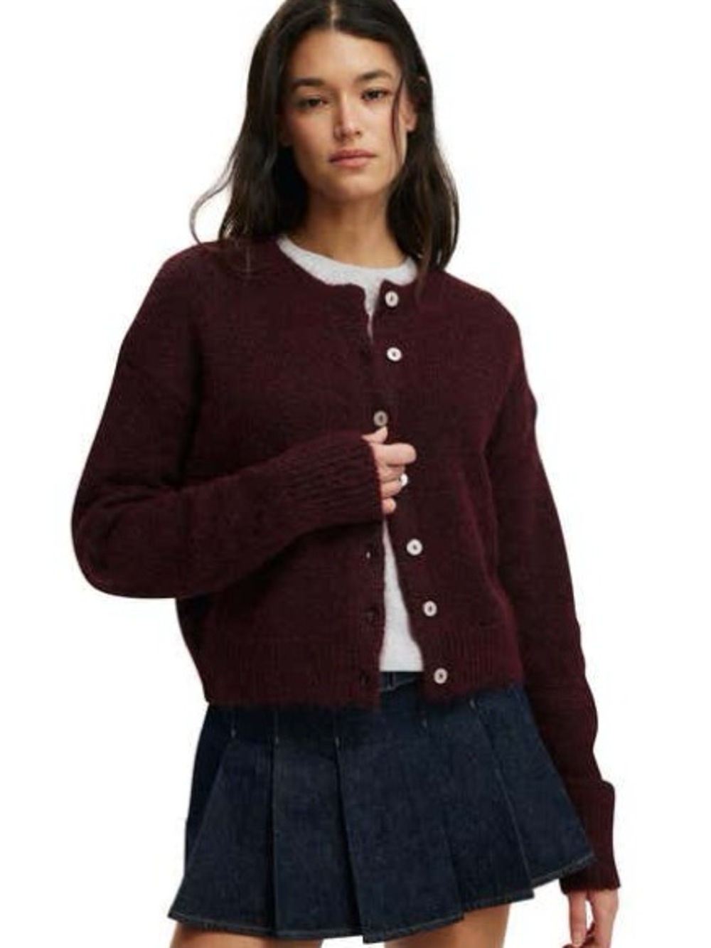 Cotton On Burgundy Button-Front Knit Cardigan